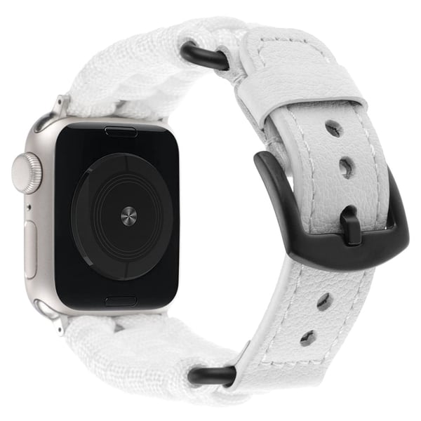 Apple Watch Series 41mm / 40mm / 38mm Flettet tau og ekte kuskinnrem - Hvit