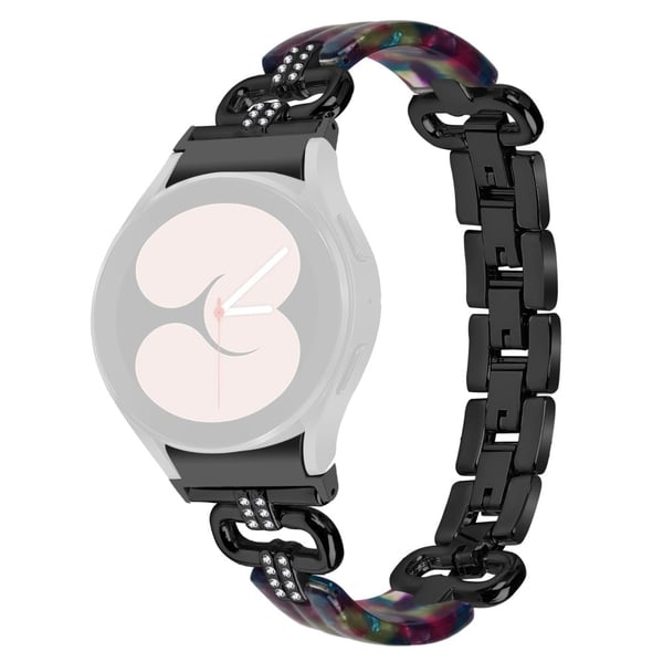 Samsung Galaxy Watch6 20 mm erstatningsarmbånd i harpiks og rustfritt stål - Svart/Lilla + Grønt Mønster