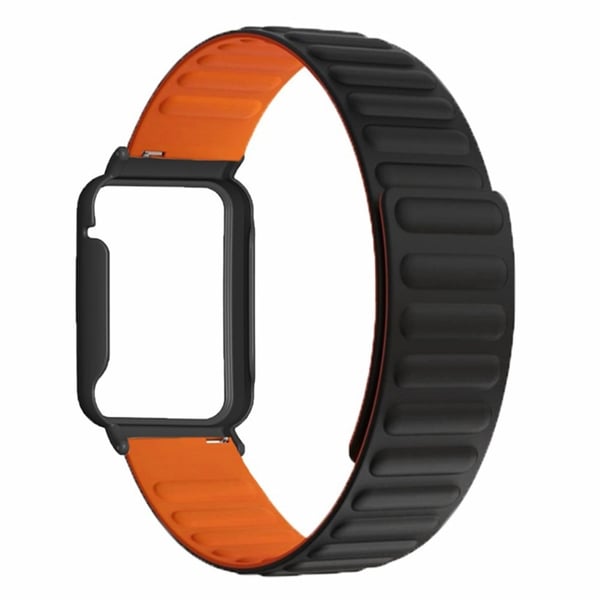 Xiaomi Smart Band 8 Pro Silikonklokkebånd Magnetisk klokkearmbånd med svart klokkeveske - Svart + Oransje