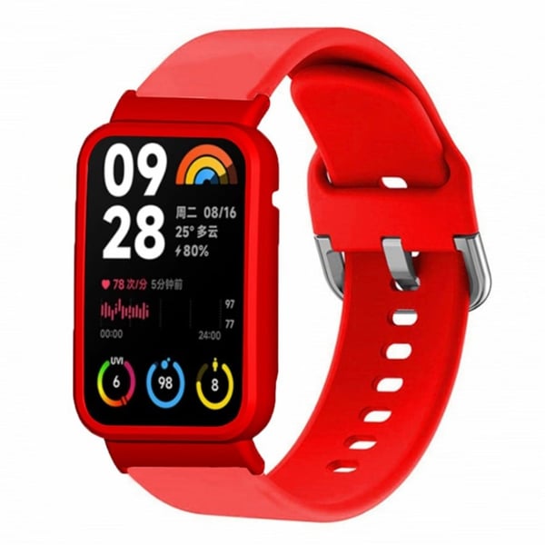 Xiaomi Smart Band 8 Pro Silikon Sportsklokkebånd med Klokkeveske - Rød + Rødt Skall