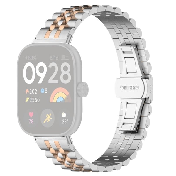 Xiaomi Redmi Watch 4 / Smart Band 8 Pro rustfritt stål klokkerem Stilig erstatningsarmbånd - Sølv + Rose Gull + Rose Gull