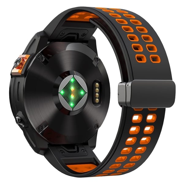 Garmin Fenix 7X Pro / Fenix 7X Magnetic Buckle Replacement Band 26mm Silicone Strap - Svart + Oransje