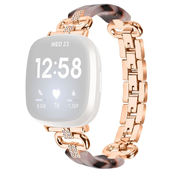 Fitbit Versa 4 / Sense 2 Smartklokkebånd av harpiks og rhinestone - Rose Gull + Svart