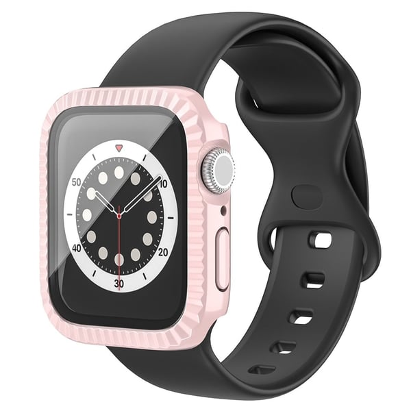 Apple Watch Series 1 / 2 / 3 38 mm teksturert støtsikkert klokkeveske med skjermbeskytter i herdet glass - Rosa