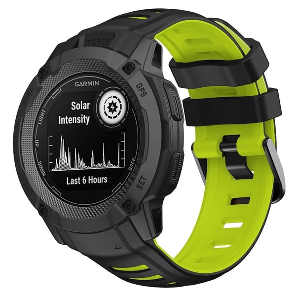 Garmin Instinct 2X Silikonklokkerem Erstatningsarmbånd - Svart + Lime