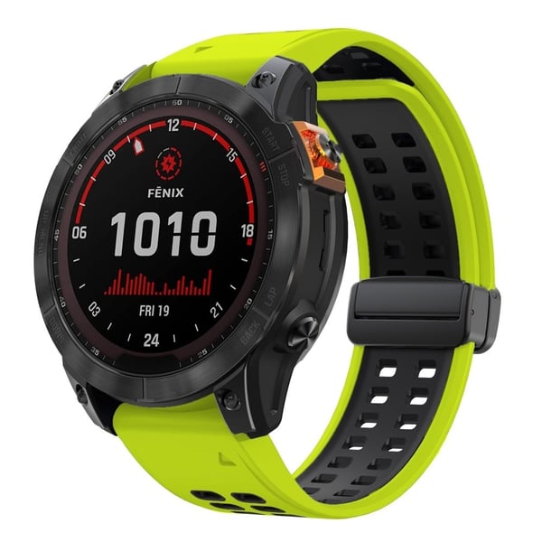 Garmin Fenix 7X Pro / Fenix 7X Magnetic Buckle Replacement Band 26mm Silicone Strap - Lime + Svart