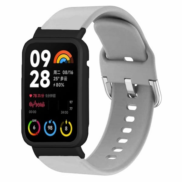 Xiaomi Smart Band 8 Pro Silikon Sportsklokkebånd med Klokkeveske - Grå + Svart Skall