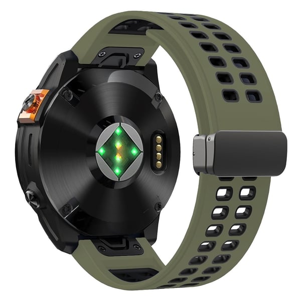 Garmin Fenix 7 Pro / Fenix 7 erstatningsbånd 22 mm silikonrem med magnetisk spenne - Militærgrønn + Svart