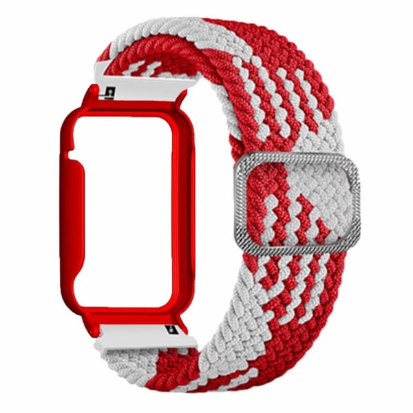 Xiaomi Smart Band 8 Pro Klokkebånd Flettet nylonrem med klokkeveske - Rød Hvit + Rødt Skall