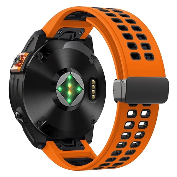 Garmin Fenix 7X Pro / Fenix 7X Magnetic Buckle Replacement Band 26mm Silicone Strap - Oransje + Svart