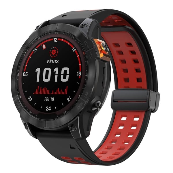 Garmin Fenix 7 Pro / Fenix 7 erstatningsbånd 22 mm silikonrem med magnetisk spenne - Svart + Rød