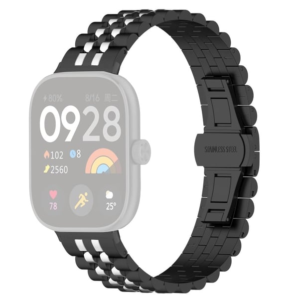 Xiaomi Redmi Watch 4 / Smart Band 8 Pro rustfritt stål klokkerem Stilig erstatningsarmbånd - Svart + Sølv + Sølv