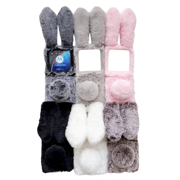 Fluffy Rabbit Motorola Razr 40 Ultra deksel - Lysegrå