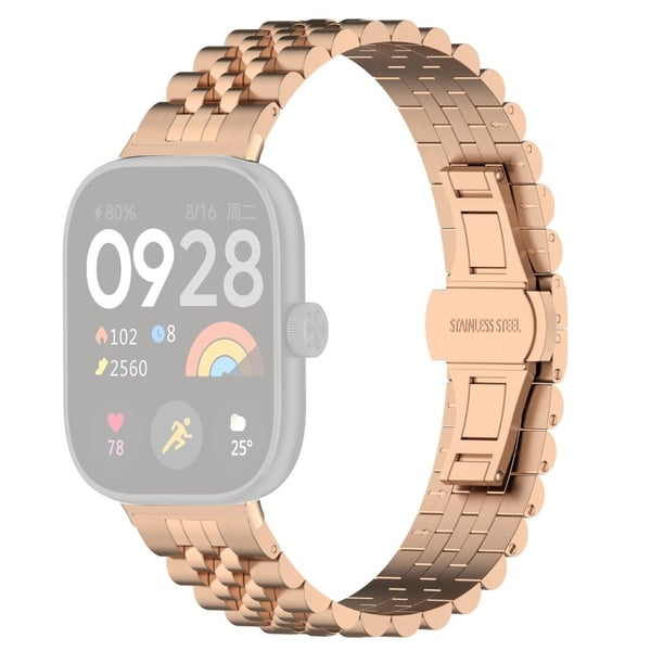 Xiaomi Redmi Watch 4 / Smart Band 8 Pro rustfritt stål klokkerem Stilig erstatningsarmbånd - Rose Gull