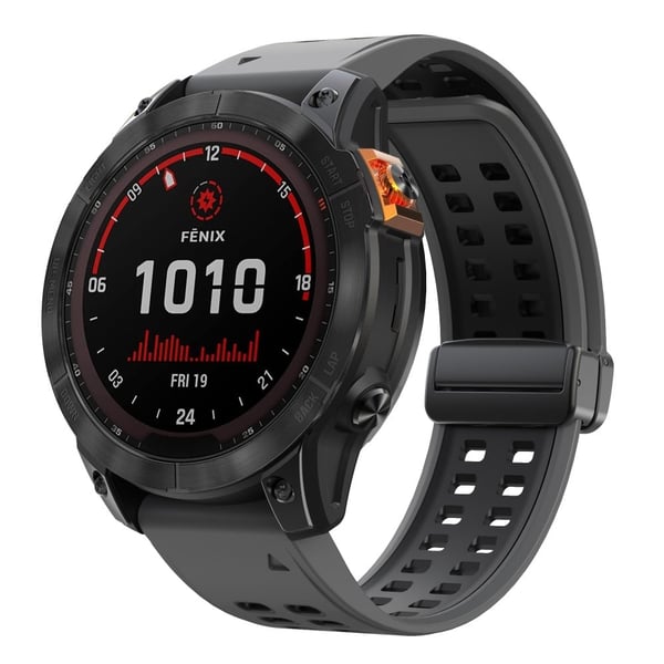 Garmin Fenix 7X Pro / Fenix 7X Magnetic Buckle Replacement Band 26mm Silicone Strap - Kullsvart + Svart
