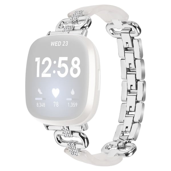 Fitbit Versa 4 / Sense 2 Smartklokkebånd av harpiks og rhinestone - Sølv