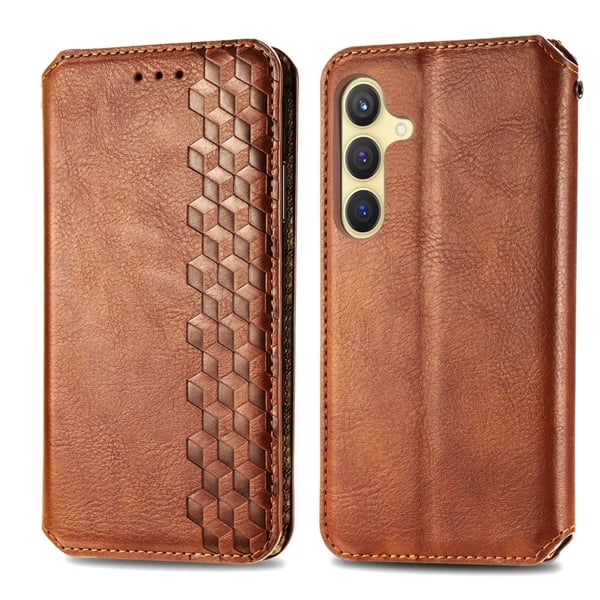 Skinn-etui med stilfult rombeavtrykk for Samsung Galaxy S24 - Brun