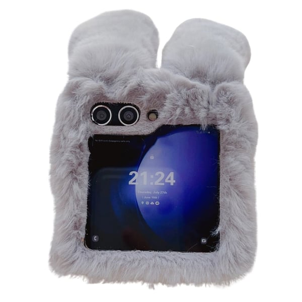 Fluffy Rabbit Samsung Galaxy Z Flip Cover - Mørkegrå
