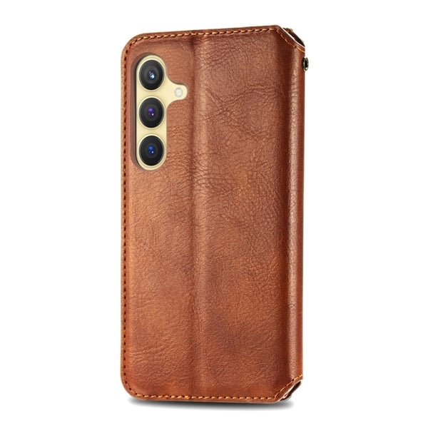 Skinn-etui med stilfult rombeavtrykk for Samsung Galaxy S24 Plus - Brun