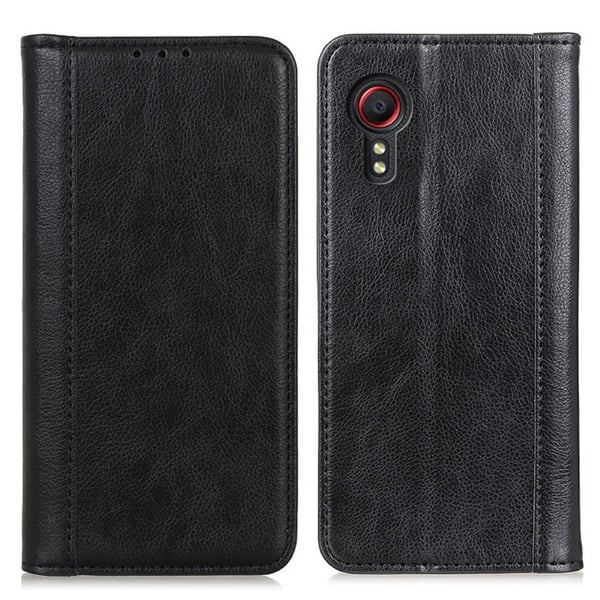 Samsung Galaxy Xcover 7 ægte læderetui med magnetisk lukning - Sort