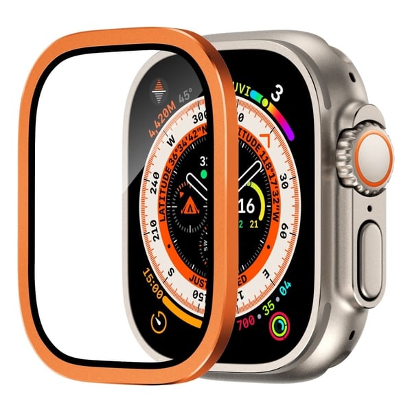Apple Watch Ultra 49 mm / Ultra 2 49 mm urkasse i aluminiumslegering med film af hærdet glas - Orange