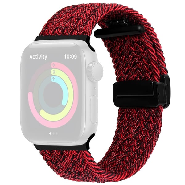 Apple Watch Series 49mm - 45mm - 44mm - 42mm Universal Watch Strap Nylon Armbånd - Svart Rød Mix