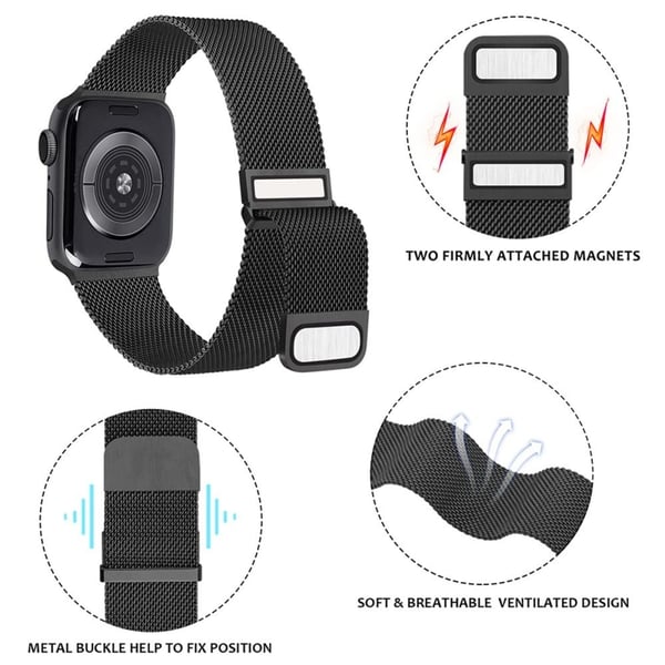Apple Watch Series 49mm - 45mm - 44mm - 42mm Universal magnetisk håndledsrem - Sort