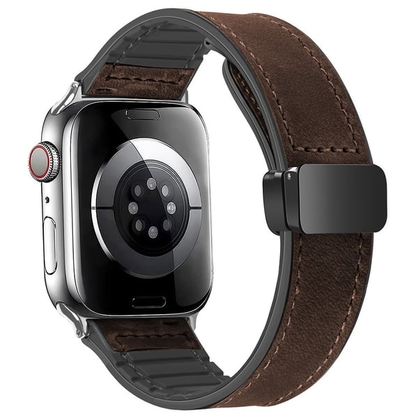 Apple Watch Series 49mm - 45mm - 44mm - 42mm Universal Universal ekte kuskinnbånd - Gal Hest / Mørkebrun