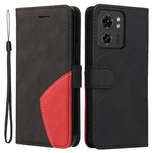 Teksturert læretui med stropp for Motorola Edge 40 - Svart