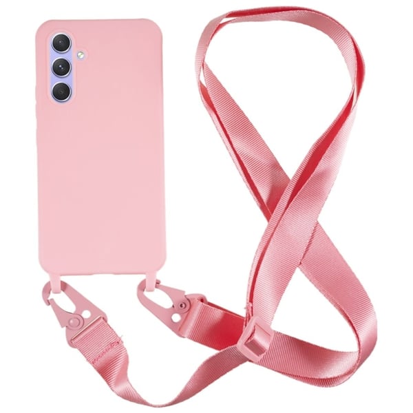 Tynt TPU-deksel med matt finish og justerbar stropp for Samsung Galaxy A25 - Rosa