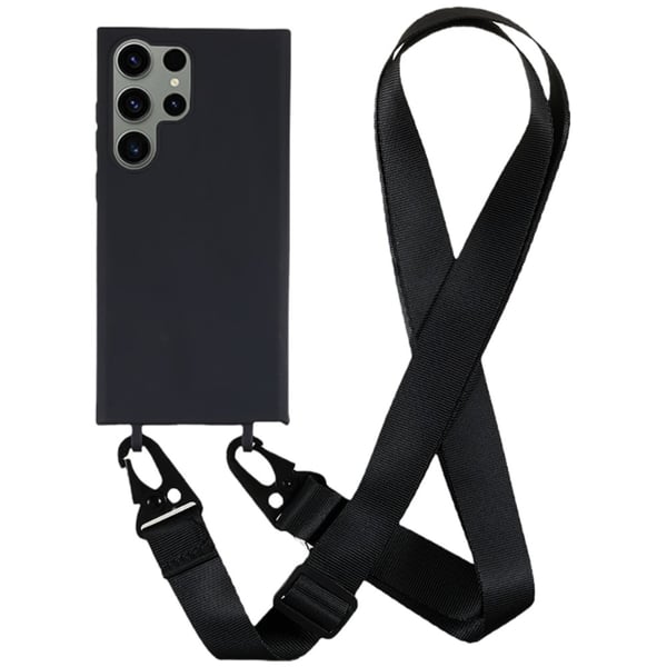 Tynt TPU-deksel med matt finish og justerbar stropp for Samsung Galaxy S24 Ultra - Svart