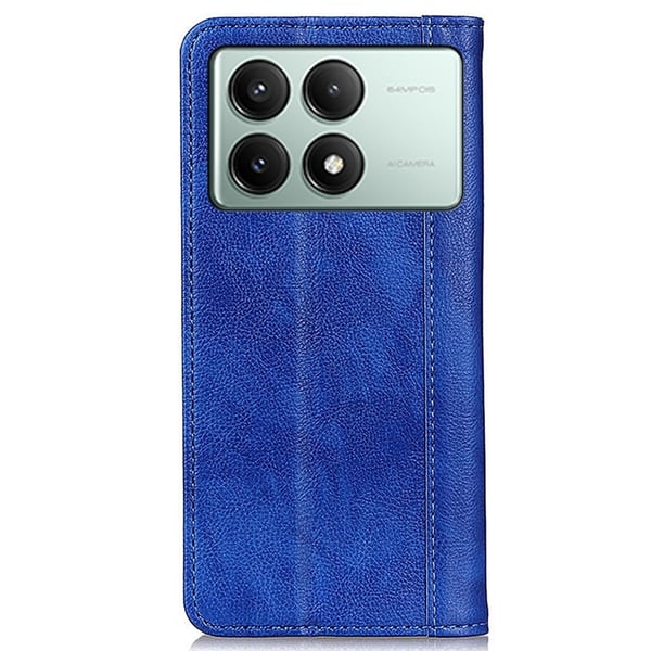 Ekte lærdeksel med magnetisk lukking for Xiaomi Redmi K70E / Xiaomi Poco X6 Pro - Blå