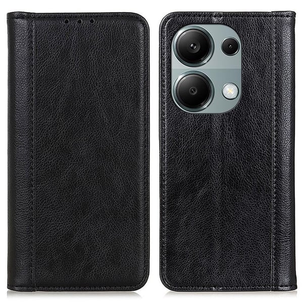 Ekte lærdeksel med magnetisk lukking for Xiaomi Redmi Note 13 - Svart