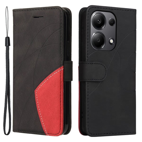 Teksturert læretui med stropp for Xiaomi Redmi Note 13 Pro 4G / Xiaomi Poco M6 Pro - Svart