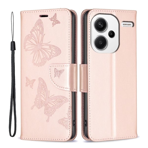 Butterfly Xiaomi Redmi Note 13 Pro Plus Læderetui - Rødguld