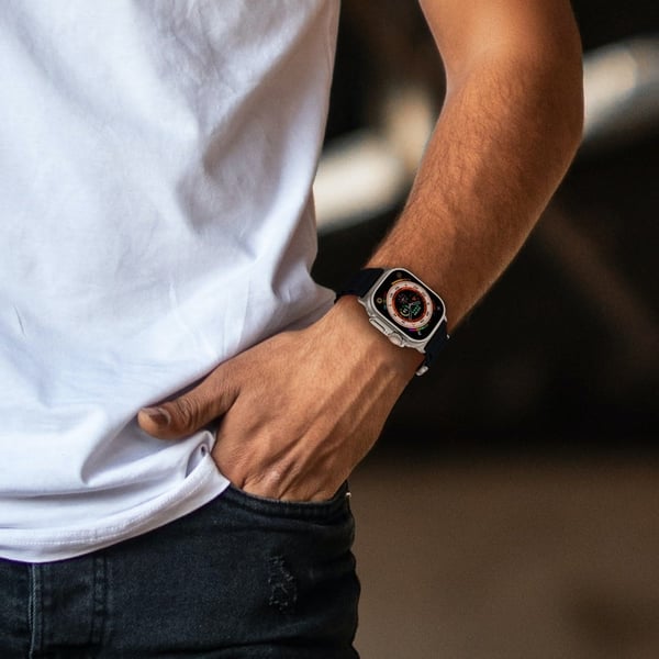 Apple Watch Series 49mm - 45mm - 44mm - 42mm Universal flettet nylonklokkerem, str: M - Svart
