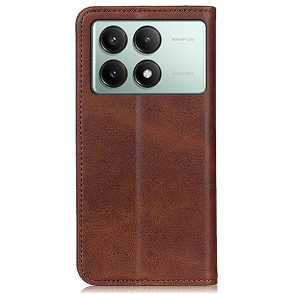 Skinn-etui i lommebok-stil for Xiaomi Redmi K70E / Xiaomi Poco X6 Pro - Kaffe