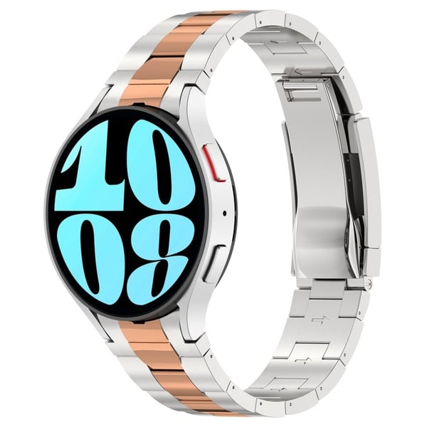 Samsung Galaxy Watch6 / Watch6 Classic / Watch 5 Urrem i rustfritt stål med hurtigutløser - Sølv + Rose Gull