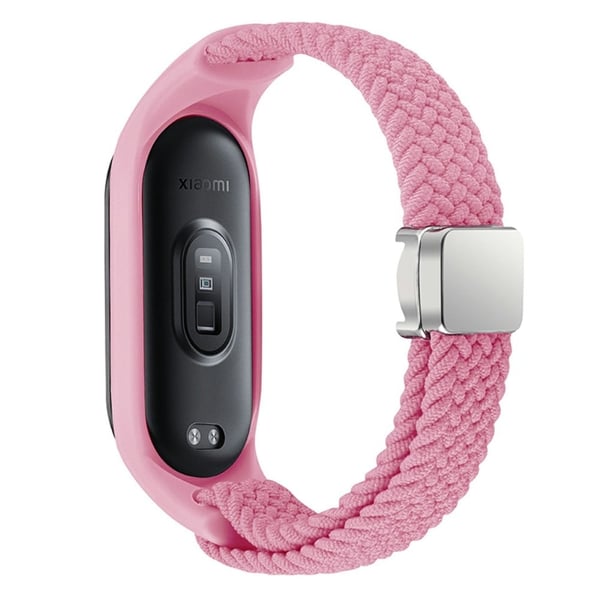 Xiaomi Mi Band 3 / 4 / 5 / 6 / 7 Flätat nylonband magnetiskt klockarmband - Rosa