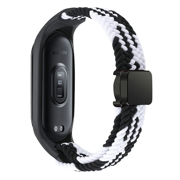 Xiaomi Mi Band 3 / 4 / 5 / 6 / 7 Flettet nylonrem magnetisk klokkebånd - Svart / Hvit