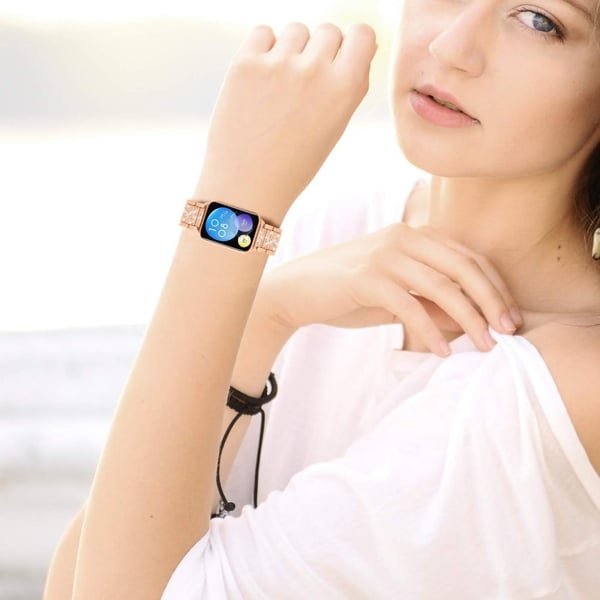 Xiaomi Smart Band 8 Pro S-formet rhinestone sinklegert klokkerem - Rose Gull