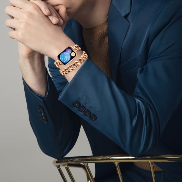 Xiaomi Smart Band 8 Pro Double-Circle Band rustfritt stål klokkerem - Rose Gull