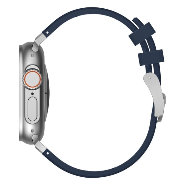Apple Watch Series 49mm - 45mm - 44mm - 42mm Universal Liquid Silicone Watch Band - Sølv + Blå