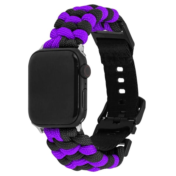 Apple Watch Series 49mm - 45mm - 44mm - 42mm Universal Watch Band Nylon Rope Strap - Lilla + Svart
