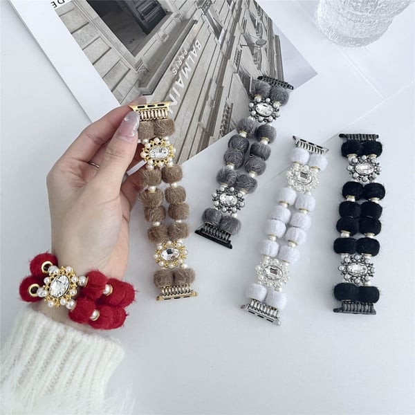 Apple Watch Series 41mm - 40mm - 38mm Universal Watch Band Beaded String - Svart