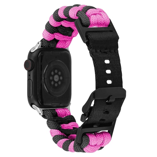 Apple Watch Series 41mm - 40mm - 38mm Universal Nylon Rope Watch Band Dual Color - Svart + Rosa