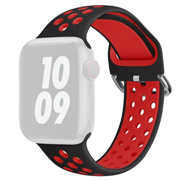 KALEBOL Apple Watch Series 41mm - 40mm - 38mm Universal Soft Silicone Band - Svart + Rød