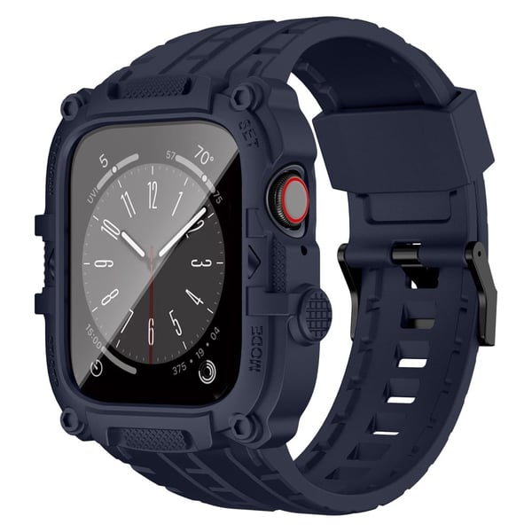 Apple Watch Series 49mm - 45mm - 44mm - 42mm Universal integrert klokkerem med fleksibelt klokkeveske og skjermbeskytter - Blå