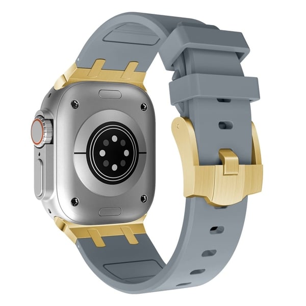 Apple Watch Series 41mm - 40mm - 38mm Universal Liquid Silicone Strap Metal Connector - Gull + Grå