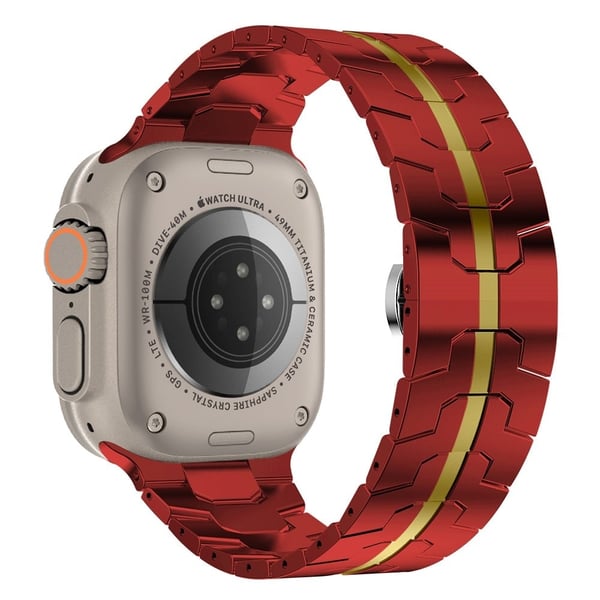 Apple Watch Series 49mm - 45mm - 44mm - 42mm Universal Watch Band rustfritt stål - Rød + Gull